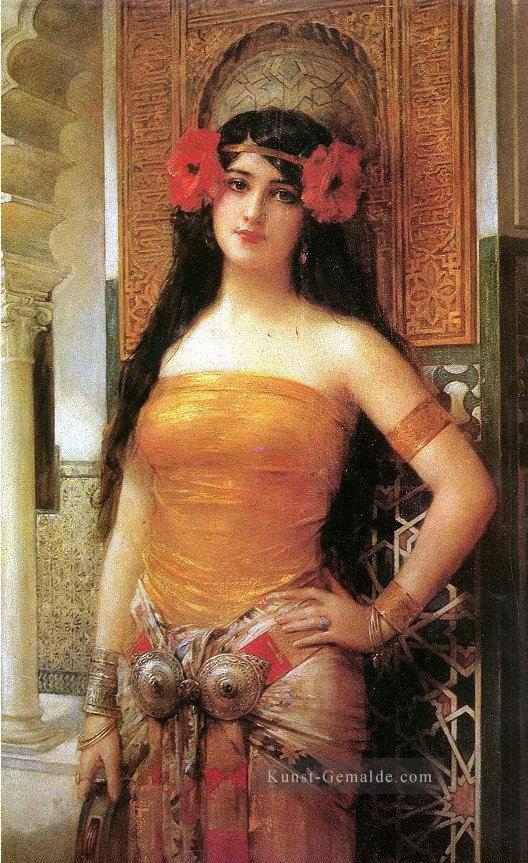 schöne arabische Mädchen mit roten Blumen Frau Ölgemälde